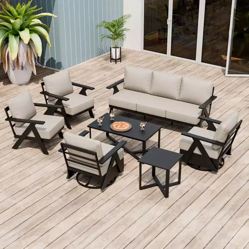 Conjunto moderno de muebles de patio para exterior de 7 piezas EAGLE PEAK Urban Slate: sofá, sillas mecedoras giratorias, sillas de patio, mesa de centro y mesa auxiliar