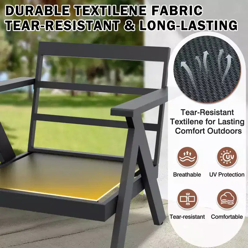 Conjunto moderno de muebles de patio para exterior de 7 piezas EAGLE PEAK Urban Slate: sofá, sillas mecedoras giratorias, sillas de patio, mesa de centro y mesa auxiliar