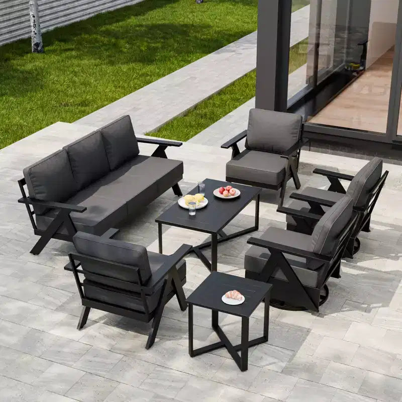 Conjunto moderno de muebles de patio para exterior de 7 piezas EAGLE PEAK Urban Slate: sofá, sillas mecedoras giratorias, sillas de patio, mesa de centro y mesa auxiliar