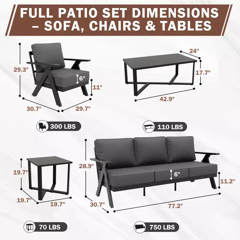 Ensemble de mobilier de patio extérieur moderne Urban Slate d’EAGLE PEAK, 7 pièces : canapé, fauteuils de patio, table basse et table d’appoint
