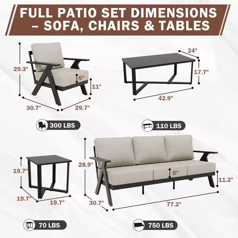 Ensemble de mobilier de patio extérieur moderne Urban Slate d’EAGLE PEAK, 7 pièces : canapé, fauteuils de patio, table basse et table d’appoint