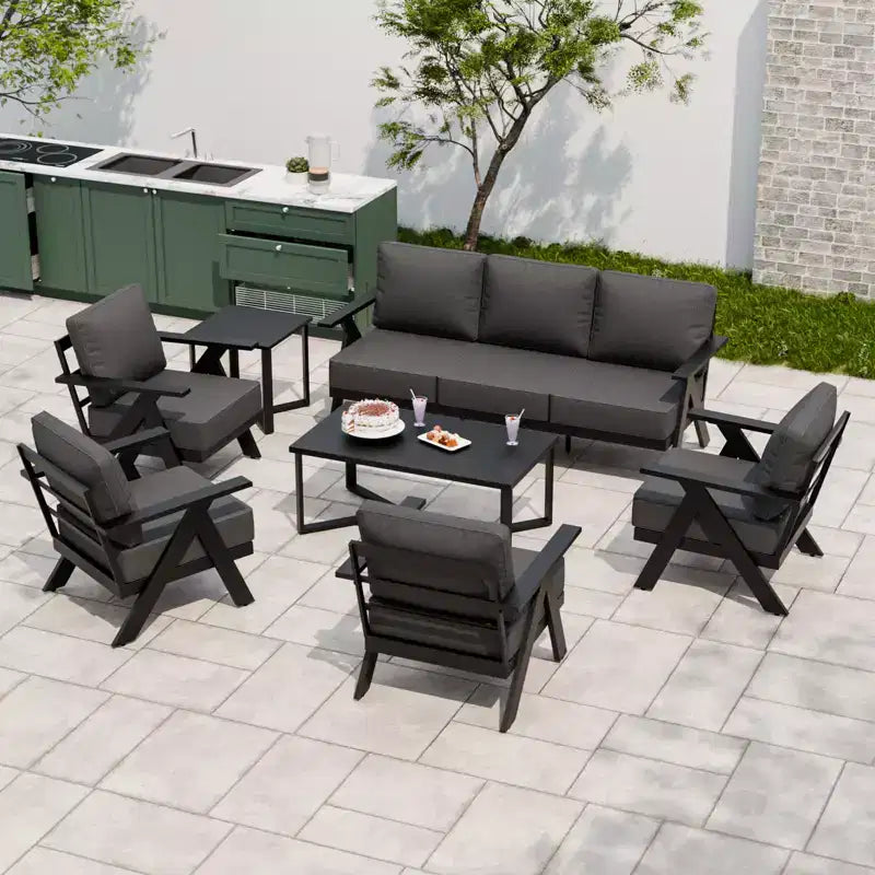 Conjunto moderno de muebles para patio exterior de 7 piezas Urban Slate de EAGLE PEAK, sofá, sillas de patio, mesa de centro y mesa auxiliar