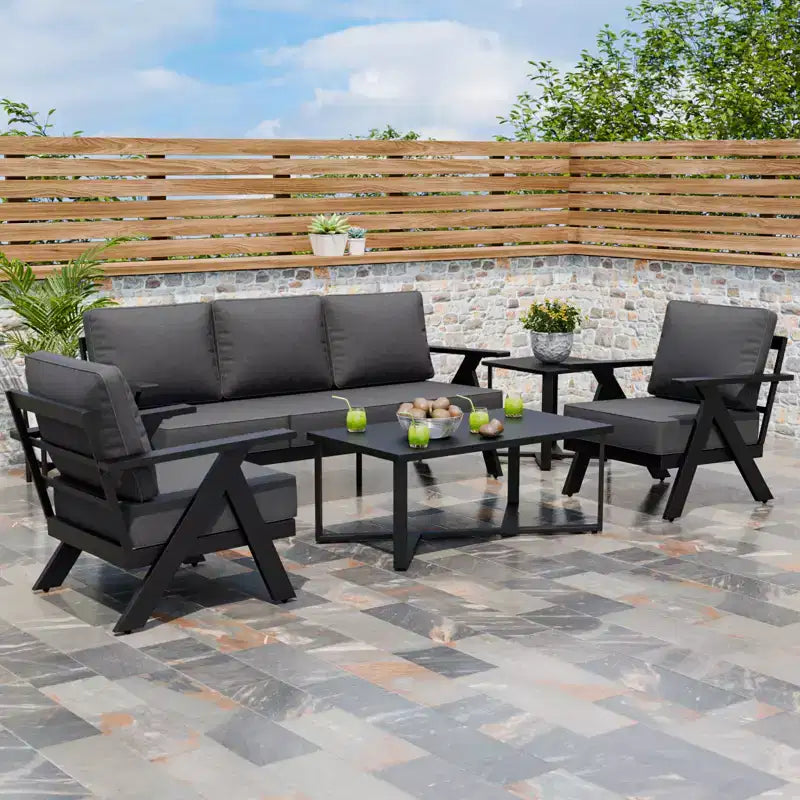 Ensemble de mobilier d’extérieur moderne 5 pièces EAGLE PEAK Urban Slate pour terrasse, canapé, fauteuils pivotants, table basse et table d’appoint