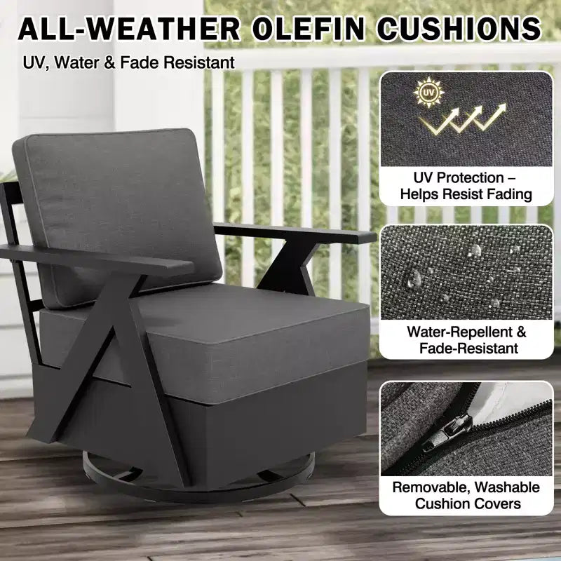 Ensemble de mobilier d’extérieur moderne 5 pièces EAGLE PEAK Urban Slate pour terrasse, canapé, fauteuils pivotants, table basse et table d’appoint