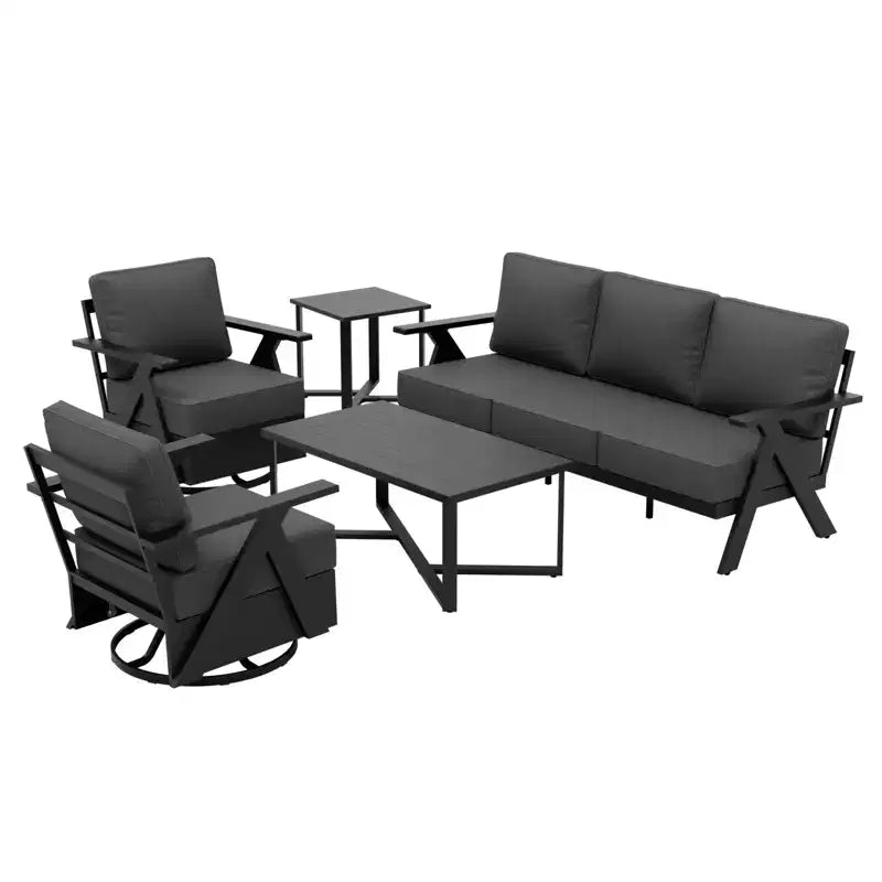 Ensemble de mobilier d’extérieur moderne 5 pièces EAGLE PEAK Urban Slate pour terrasse, canapé, fauteuils pivotants, table basse et table d’appoint