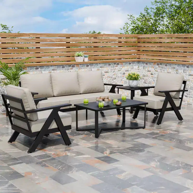 Ensemble de mobilier d’extérieur moderne 5 pièces EAGLE PEAK Urban Slate pour terrasse, canapé, fauteuils pivotants, table basse et table d’appoint