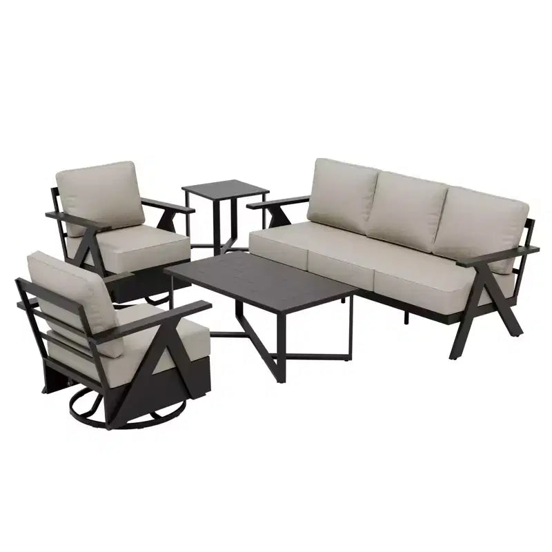Ensemble de mobilier d’extérieur moderne 5 pièces EAGLE PEAK Urban Slate pour terrasse, canapé, fauteuils pivotants, table basse et table d’appoint
