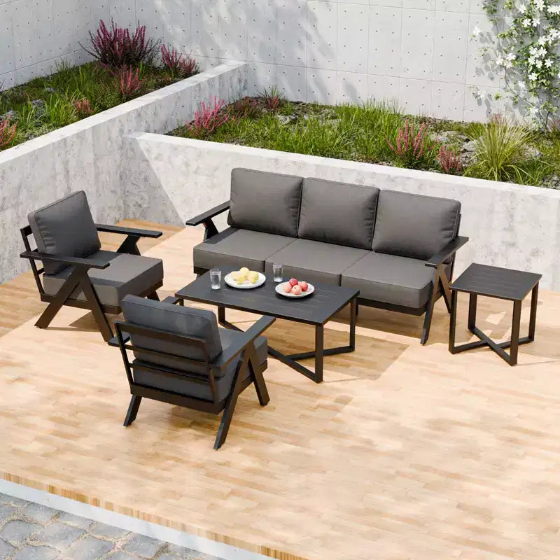 Conjunto moderno de muebles de exterior para patio Urban Slate de EAGLE PEAK, de 5 piezas: sofá, sillas giratorias, mesa de centro y mesa auxiliar