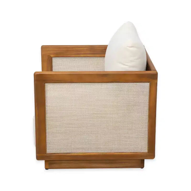 Conjunto de asientos para patio de 6 piezas Christopher Knight Home Isora, de madera de acacia, con mesa de café de listones y cojines