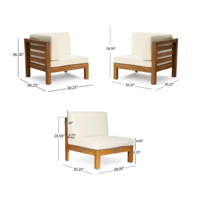 Conjunto de asientos para patio de 6 piezas Christopher Knight Home Isora, de madera de acacia, con mesa de café de listones y cojines