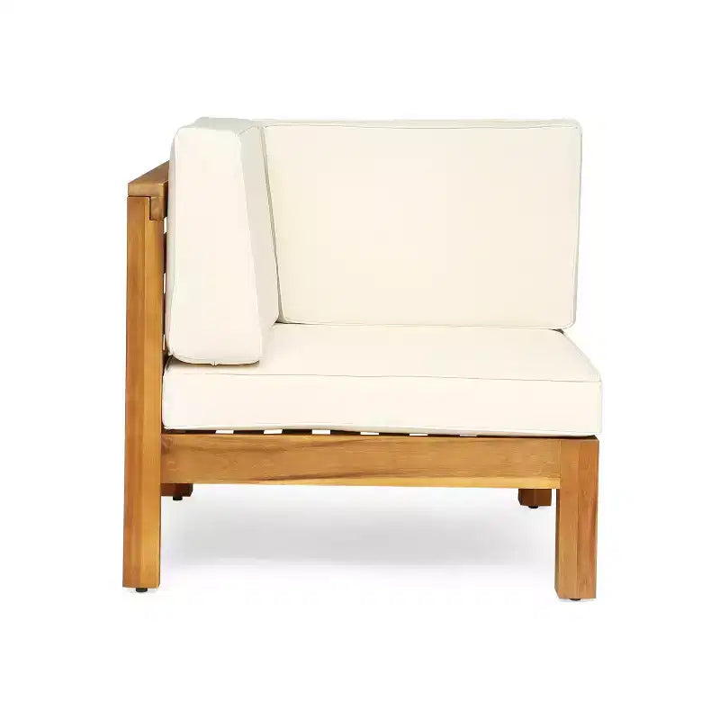 Conjunto de asientos para patio de 6 piezas Christopher Knight Home Isora, de madera de acacia, con mesa de café de listones y cojines