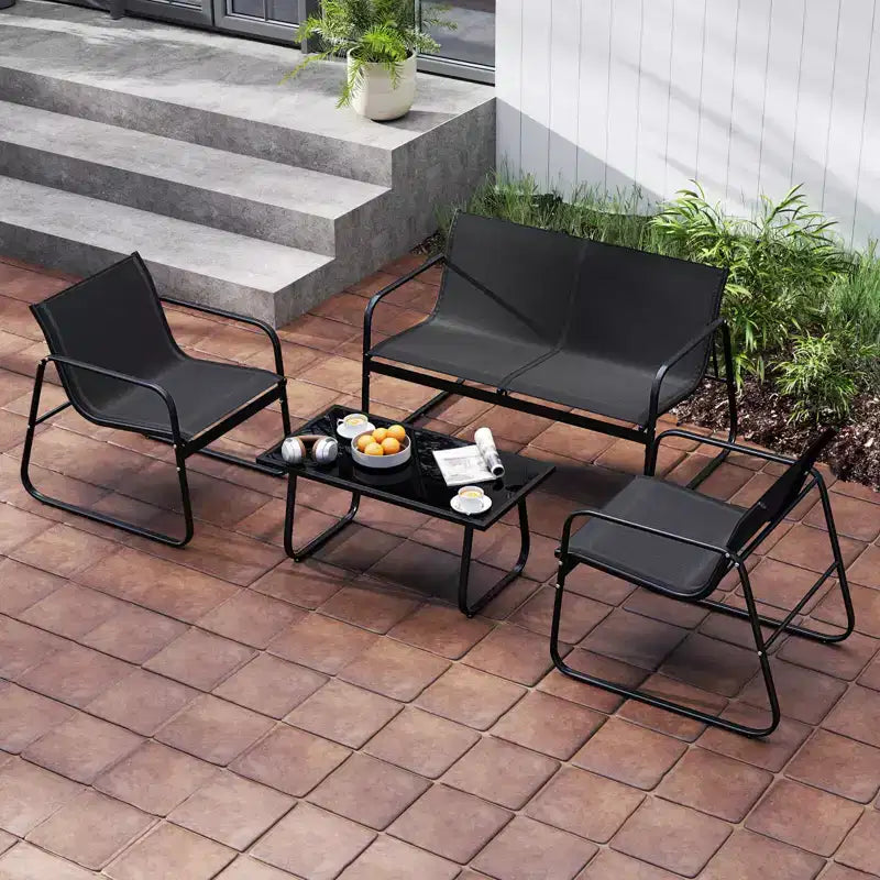 Ensemble de mobilier de patio Costway 8 pièces, chaises de jardin en tissu et causeuse avec table basse