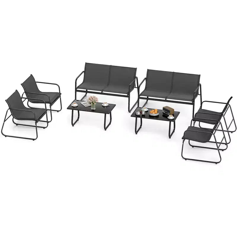 Ensemble de mobilier de patio Costway 8 pièces, chaises de jardin en tissu et causeuse avec table basse