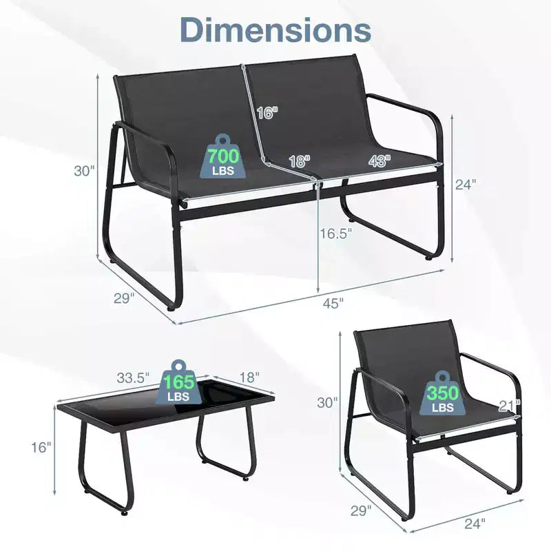 Ensemble de mobilier de patio Costway 8 pièces, chaises de jardin en tissu et causeuse avec table basse
