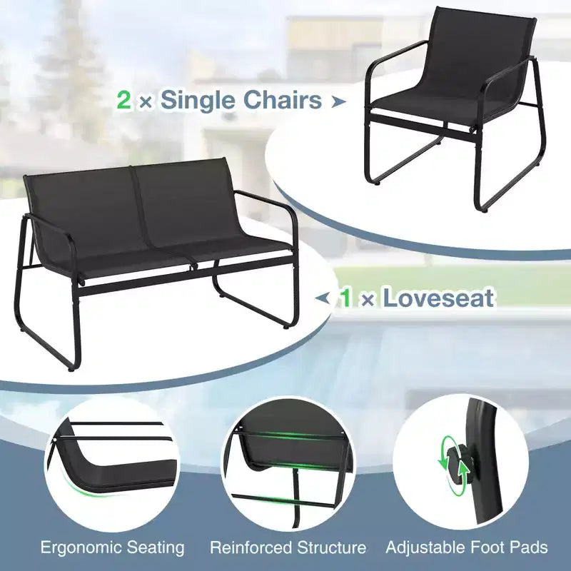 Ensemble de mobilier de patio Costway 8 pièces, chaises de jardin en tissu et causeuse avec table basse