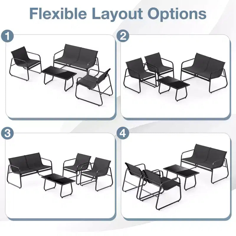 Ensemble de mobilier de patio Costway 8 pièces, chaises de jardin en tissu et causeuse avec table basse