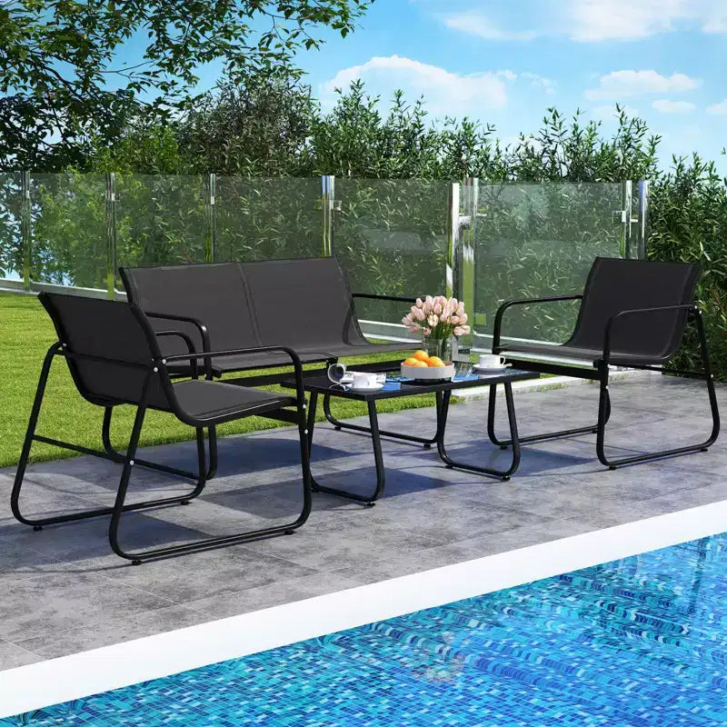 Ensemble de mobilier de patio Costway 8 pièces, chaises de jardin en tissu et causeuse avec table basse
