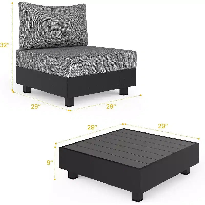 Conjunto de muebles de aluminio para patio de 5 piezas de Heynemo, sofá seccional de exterior para conversaciones con mesa de centro, conjunto modular de sillas sin reposabrazos para piscina, gris