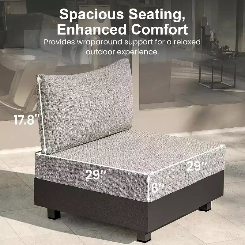 Conjunto de muebles de aluminio para patio de 5 piezas de Heynemo, sofá seccional de exterior para conversaciones con mesa de centro, conjunto modular de sillas sin reposabrazos para piscina, gris