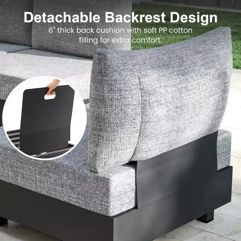 Conjunto de muebles de aluminio para patio de 5 piezas de Heynemo, sofá seccional de exterior para conversaciones con mesa de centro, conjunto modular de sillas sin reposabrazos para piscina, gris