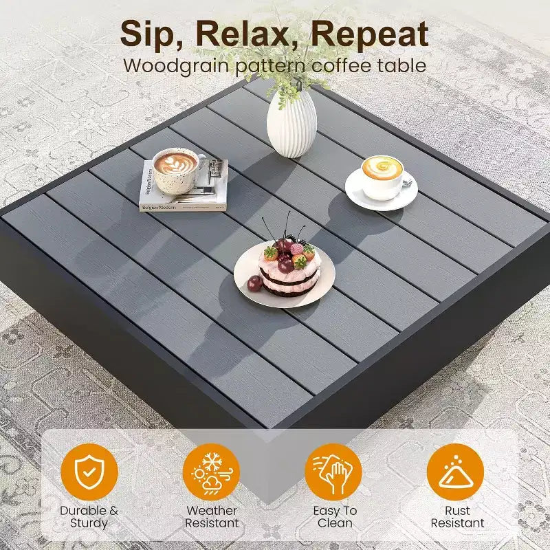 Conjunto de muebles de aluminio para patio de 5 piezas de Heynemo, sofá seccional de exterior para conversaciones con mesa de centro, conjunto modular de sillas sin reposabrazos para piscina, gris