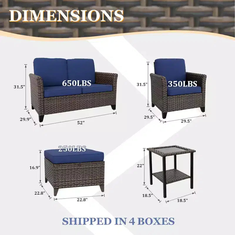 Conjunto de conversación para patio de 6 piezas EAGLE PEAK Ocean Vista, mimbre marrón jaspeado, sillas de comedor y sofá biplaza