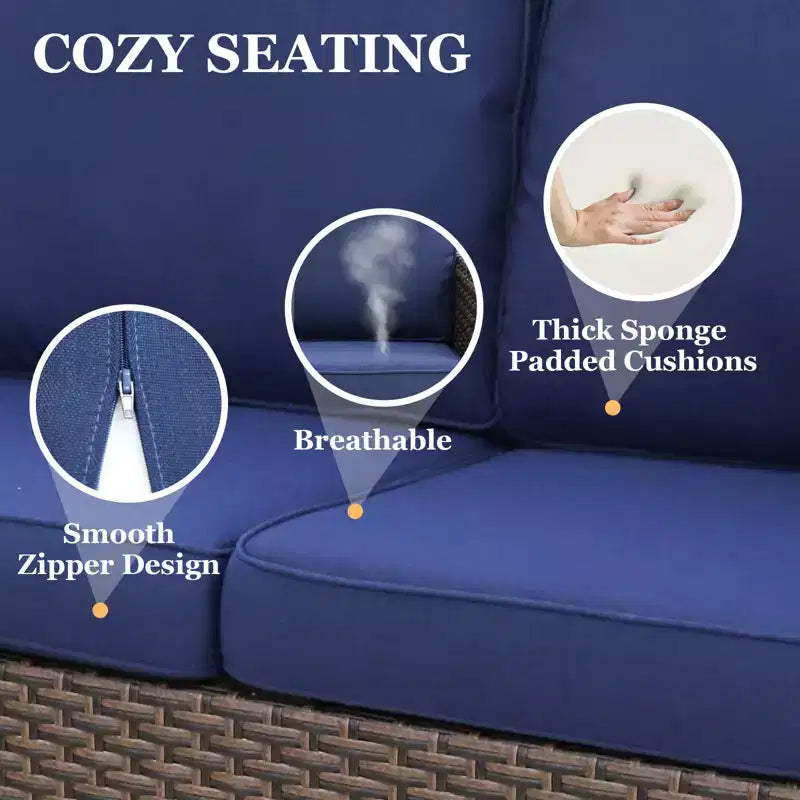 Conjunto de conversación para patio de 6 piezas EAGLE PEAK Ocean Vista, mimbre marrón jaspeado, sillas de comedor y sofá biplaza