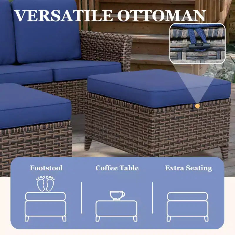 Conjunto de conversación para patio de 6 piezas EAGLE PEAK Ocean Vista, mimbre marrón jaspeado, sillas de comedor y sofá biplaza