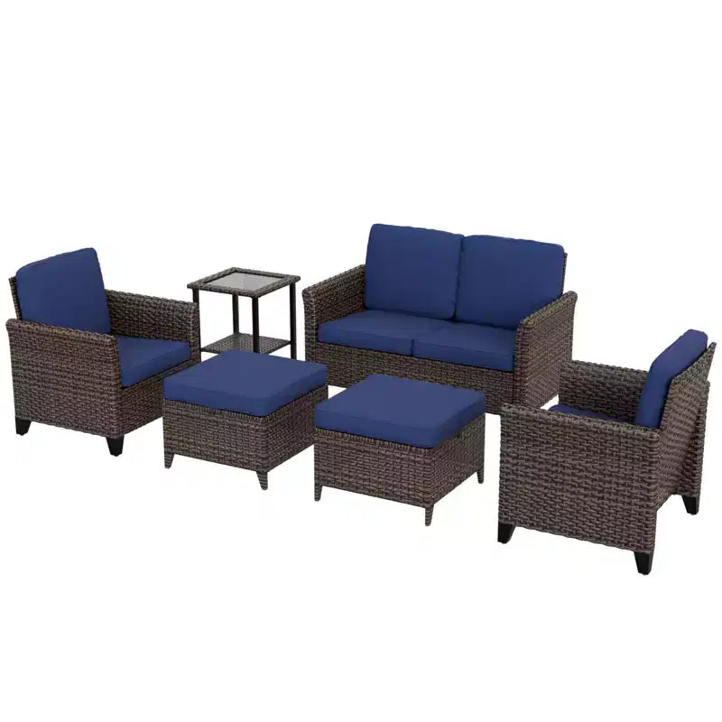 Conjunto de conversación para patio de 6 piezas EAGLE PEAK Ocean Vista, mimbre marrón jaspeado, sillas de comedor y sofá biplaza