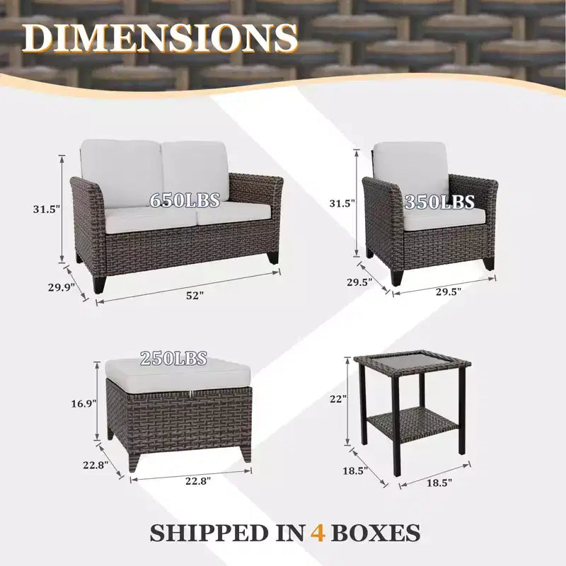 Conjunto de conversación para patio de 6 piezas EAGLE PEAK Ocean Vista, mimbre marrón jaspeado, sillas de comedor y sofá biplaza