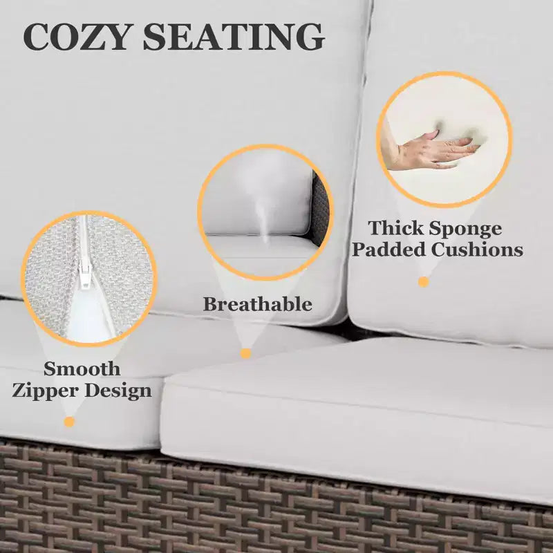 Conjunto de conversación para patio de 6 piezas EAGLE PEAK Ocean Vista, mimbre marrón jaspeado, sillas de comedor y sofá biplaza