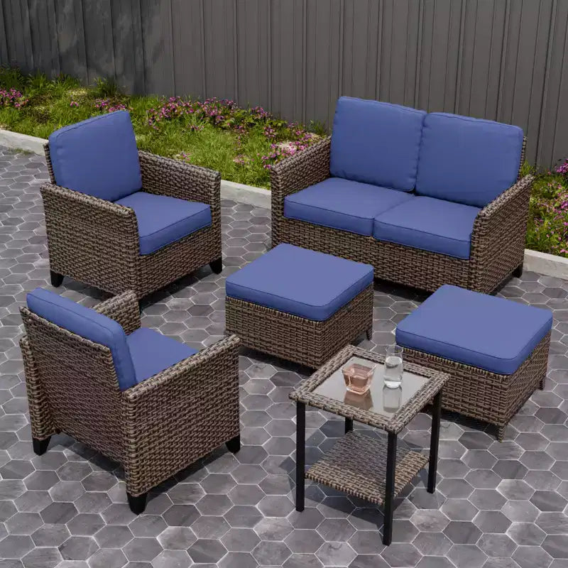 Conjunto de conversación para patio de 6 piezas EAGLE PEAK Ocean Vista, mimbre marrón jaspeado, sillas de comedor y sofá biplaza