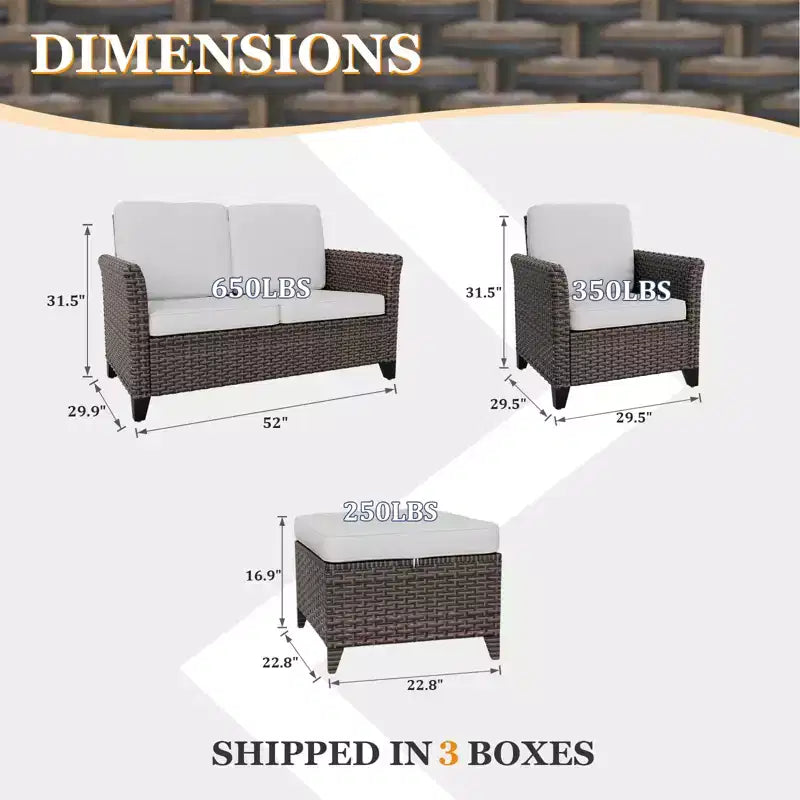 Conjunto de conversación para patio de 5 piezas EAGLE PEAK Ocean Vista, mimbre marrón jaspeado, sillas de comedor y sofá de dos plazas
