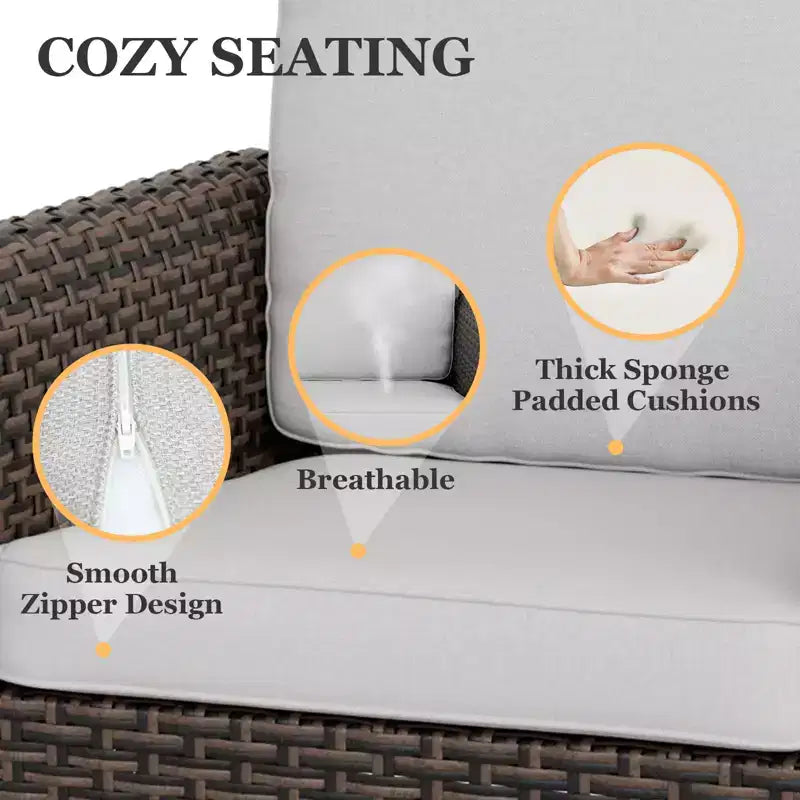 Conjunto de conversación para patio de 5 piezas EAGLE PEAK Ocean Vista, mimbre marrón jaspeado, sillas de comedor y sofá de dos plazas