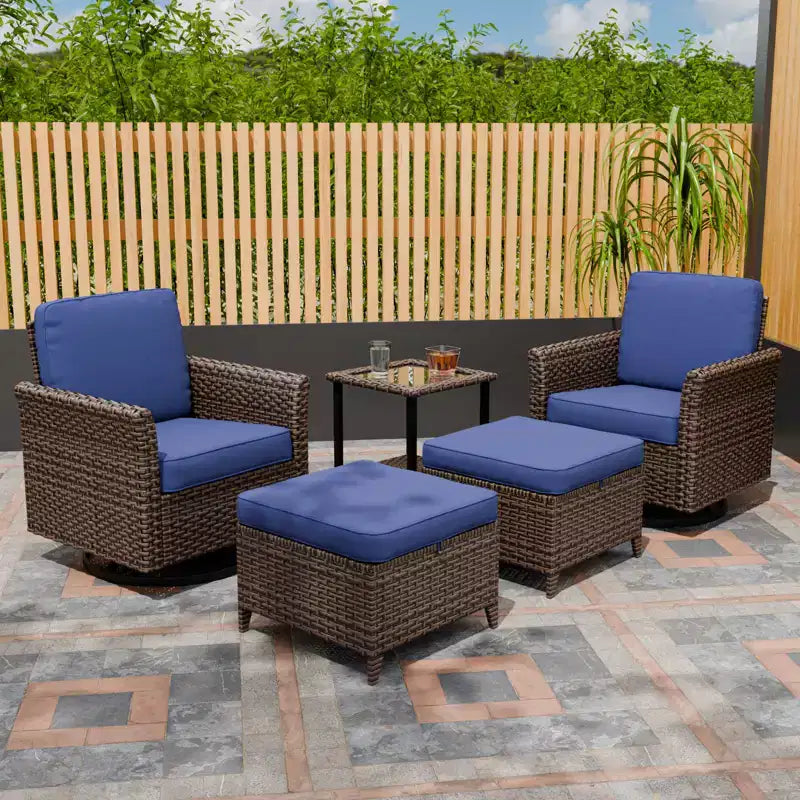EAGLE PEAK Ocean Vista Ensemble de sièges d’extérieur en osier pour terrasse avec coussins épais, fauteuils à bascule pivotants, poufs et table, 5 pièces