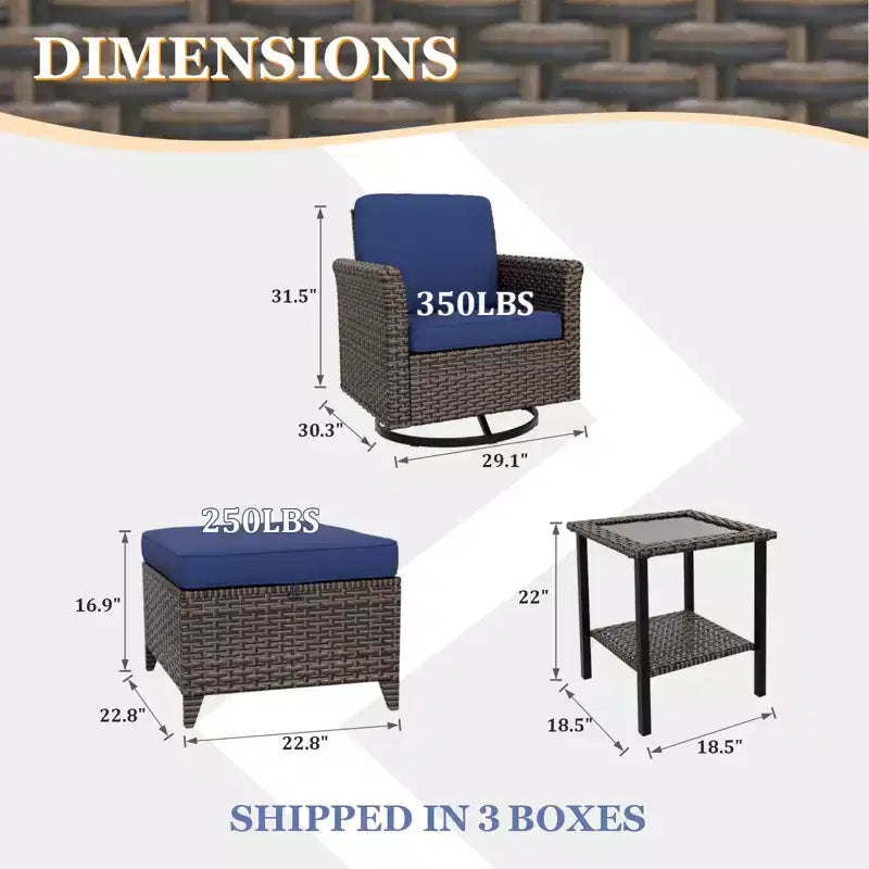 EAGLE PEAK Ocean Vista Ensemble de sièges d’extérieur en osier pour terrasse avec coussins épais, fauteuils à bascule pivotants, poufs et table, 5 pièces