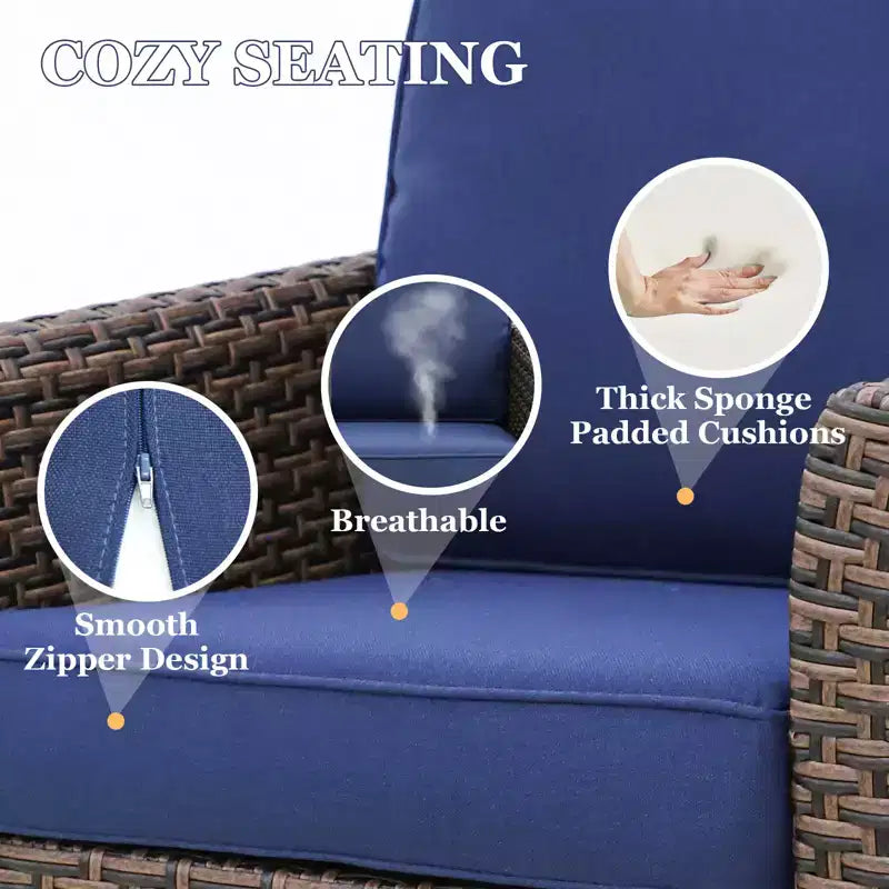 EAGLE PEAK Ocean Vista Ensemble de sièges d’extérieur en osier pour terrasse avec coussins épais, fauteuils à bascule pivotants, poufs et table, 5 pièces