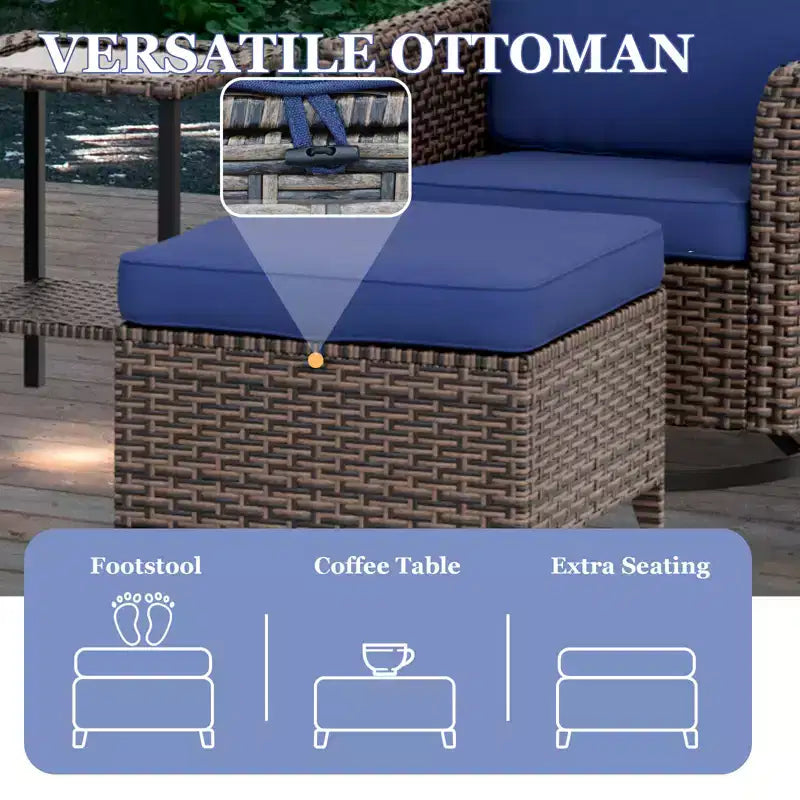 EAGLE PEAK Ocean Vista Ensemble de sièges d’extérieur en osier pour terrasse avec coussins épais, fauteuils à bascule pivotants, poufs et table, 5 pièces