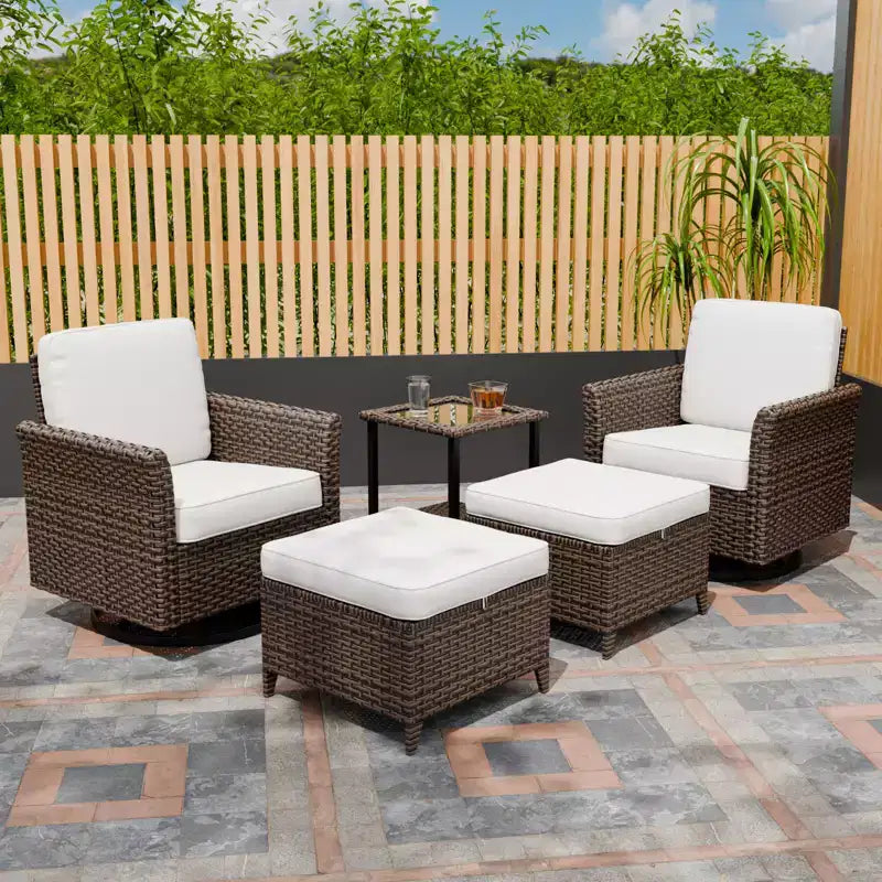 EAGLE PEAK Ocean Vista Ensemble de sièges d’extérieur en osier pour terrasse avec coussins épais, fauteuils à bascule pivotants, poufs et table, 5 pièces