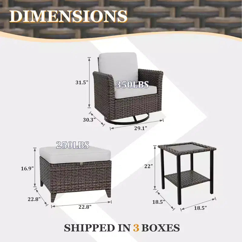 EAGLE PEAK Ocean Vista Ensemble de sièges d’extérieur en osier pour terrasse avec coussins épais, fauteuils à bascule pivotants, poufs et table, 5 pièces