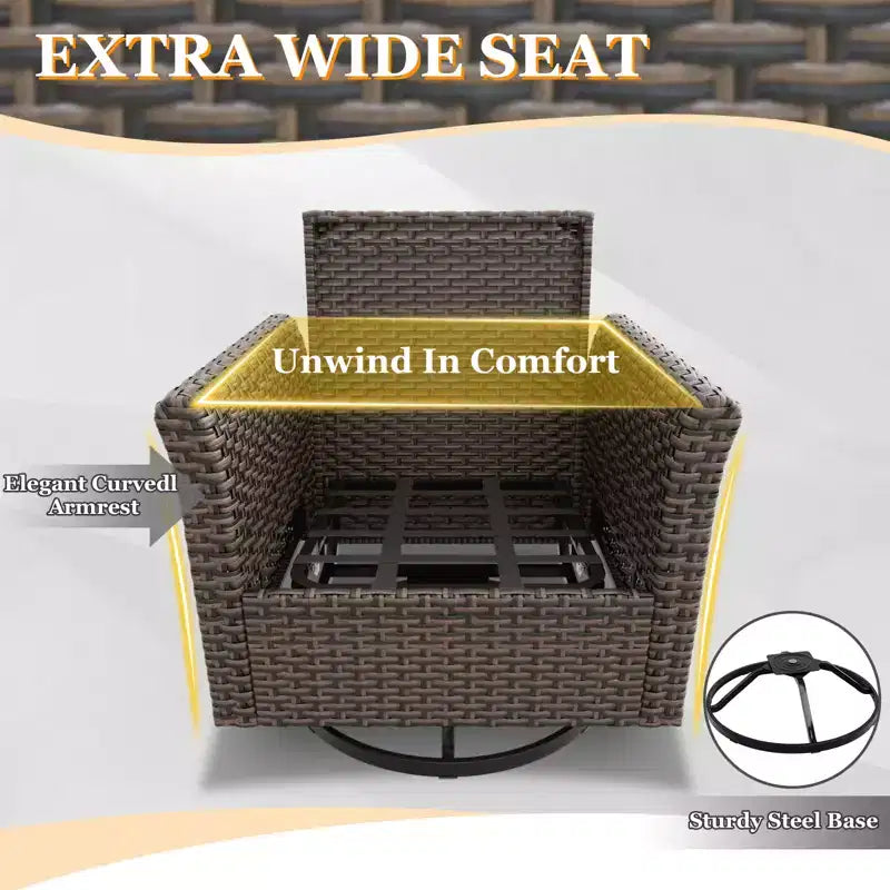 EAGLE PEAK Ocean Vista Ensemble de sièges d’extérieur en osier pour terrasse avec coussins épais, fauteuils à bascule pivotants, poufs et table, 5 pièces