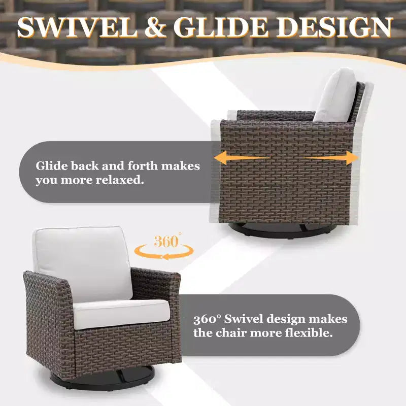 EAGLE PEAK Ocean Vista Ensemble de sièges d’extérieur en osier pour terrasse avec coussins épais, fauteuils à bascule pivotants, poufs et table, 5 pièces