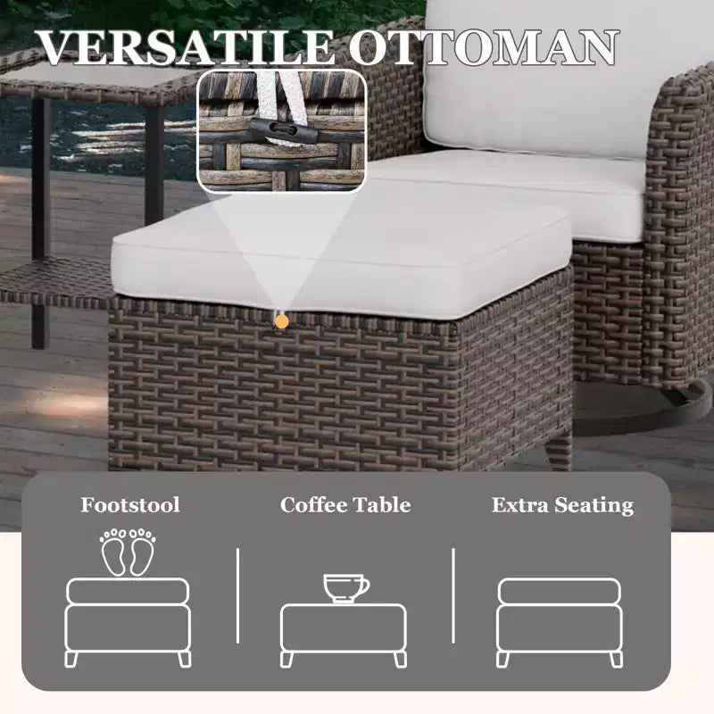 EAGLE PEAK Ocean Vista Ensemble de sièges d’extérieur en osier pour terrasse avec coussins épais, fauteuils à bascule pivotants, poufs et table, 5 pièces