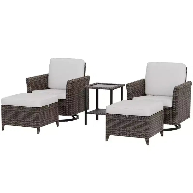 EAGLE PEAK Ocean Vista Ensemble de sièges d’extérieur en osier pour terrasse avec coussins épais, fauteuils à bascule pivotants, poufs et table, 5 pièces