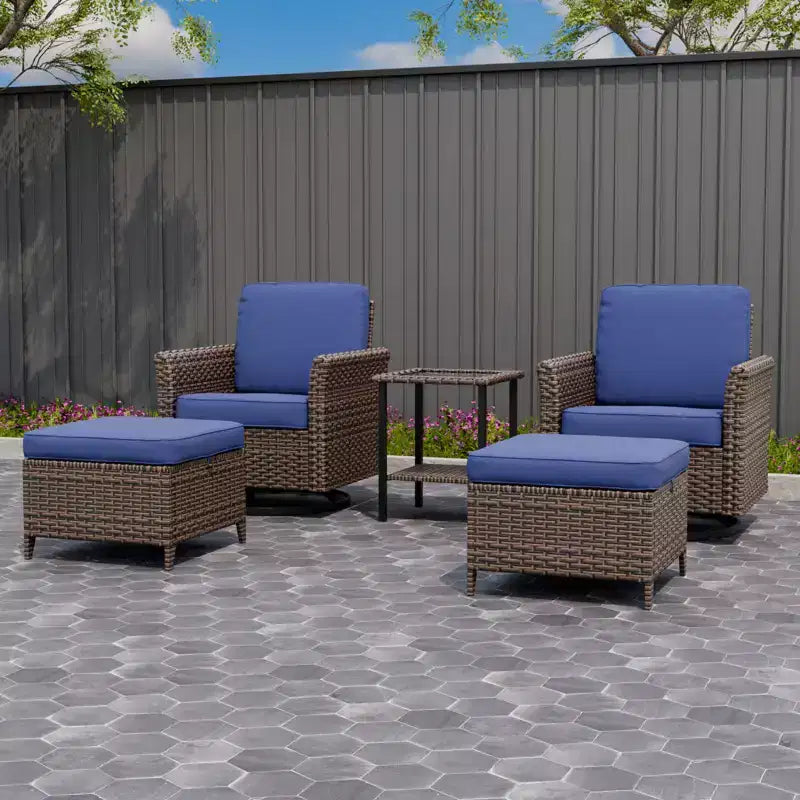 EAGLE PEAK Ocean Vista Conjunto de asientos de mimbre para patio exterior con cojines gruesos, sillas mecedoras giratorias, otomanas y mesa, 5 piezas