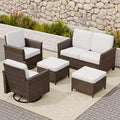 Conjunto de conversación de mimbre para patio de 5 piezas Ocean Vista de EAGLE PEAK, marrón jaspeado, sillas giratorias y sofá biplaza