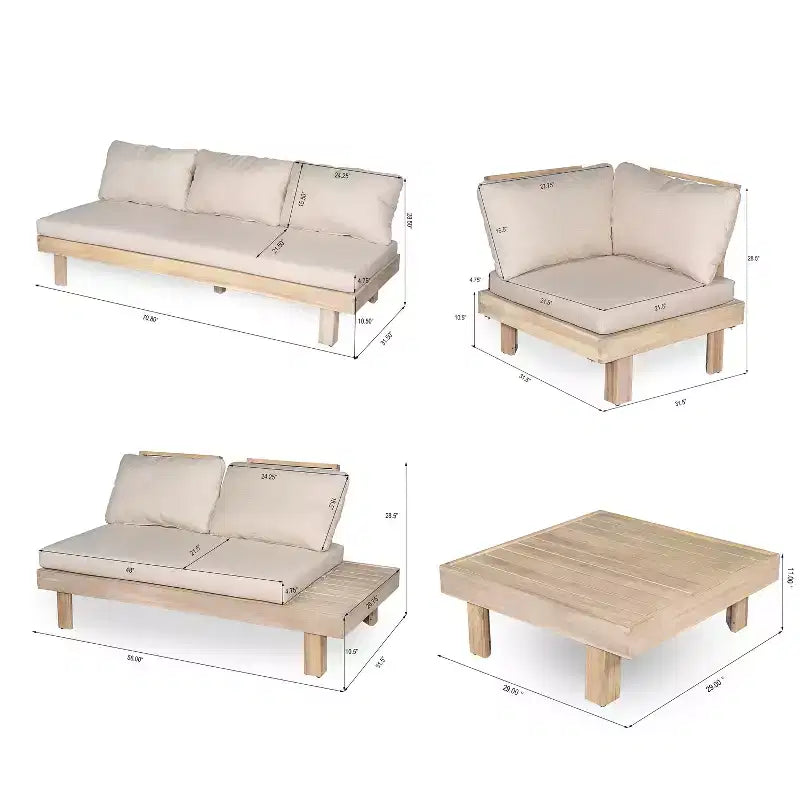 Ensemble d’assises rustique 5 pièces pour terrasse Christopher Knight Home Rock en bois d’acacia à lattes avec coussins
