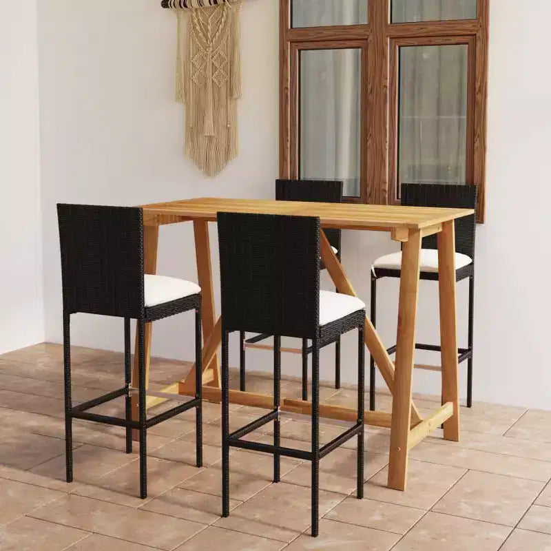 Conjunto de bar para patio de vidaXL, mesa de bar y taburetes, conjunto de muebles de patio con cojines - negro, 5 piezas