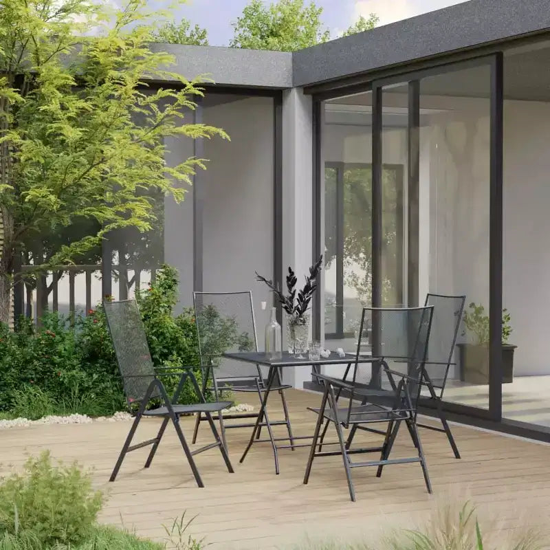 Conjunto de comedor para patio vidaXL, mesa de comedor y silla de malla para patio, acero antracita