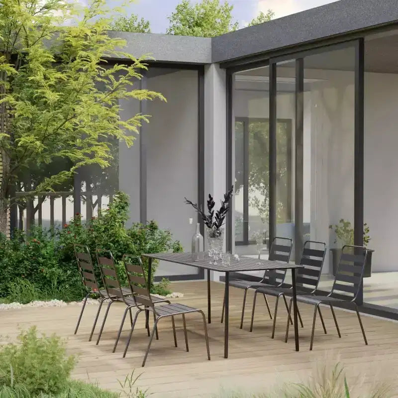 Conjunto de comedor para patio de vidaXL, mesa y sillas, conjunto de muebles de patio de acero, gris oscuro